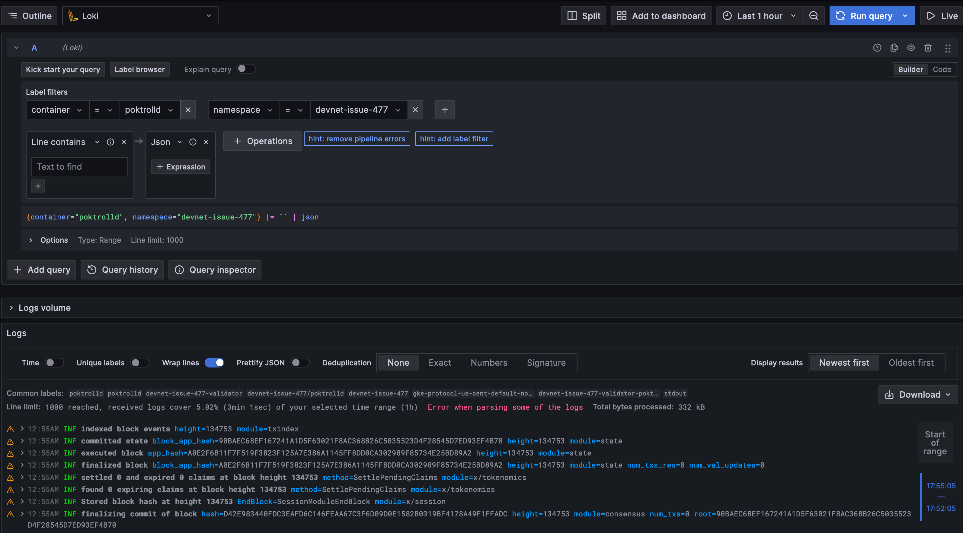 Grafana logs explorer